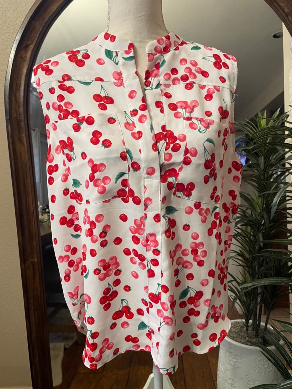 Ann Taylor Cherry Print Sleeveless Blouse